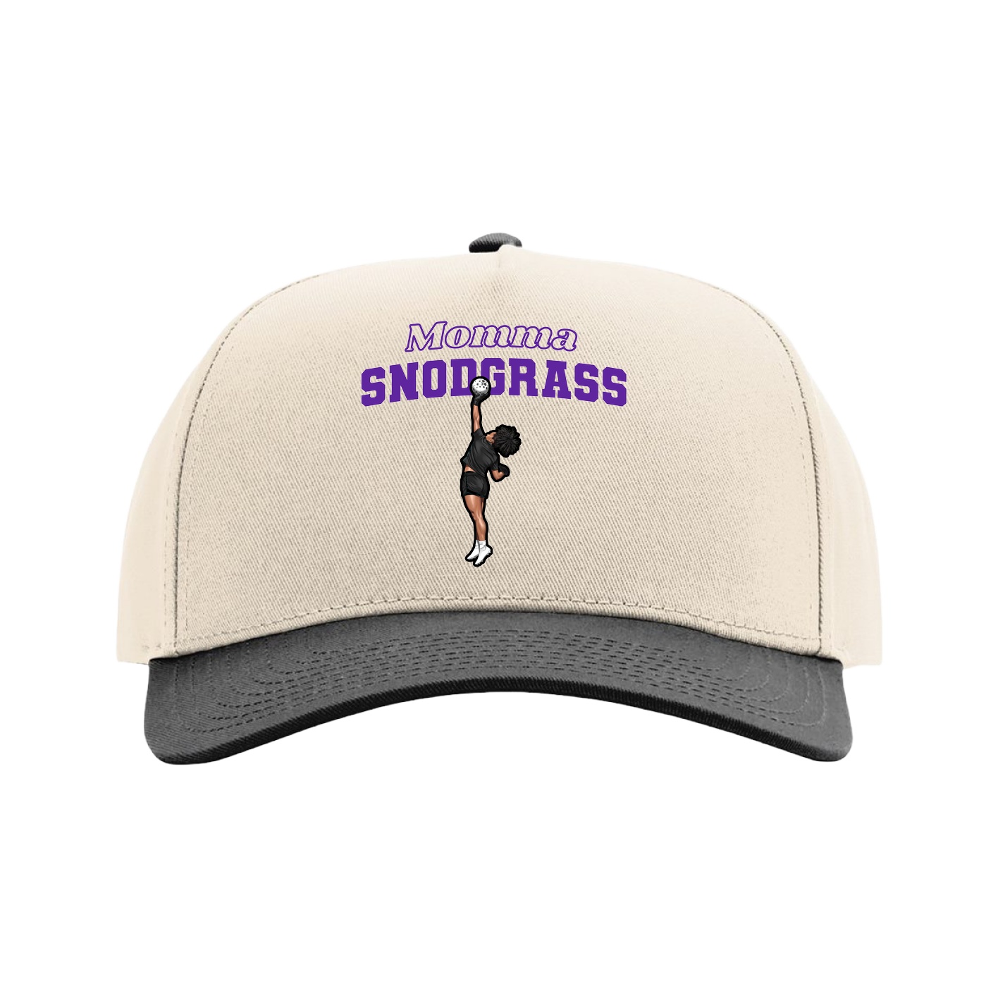 Full Fabric Five-Panel Champ Cap — Mothers Day Block in Cream/Black