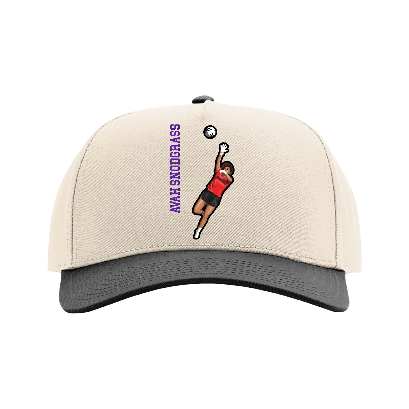 Full Fabric Five-Panel Champ Cap — Name Vertical in Cream/Black