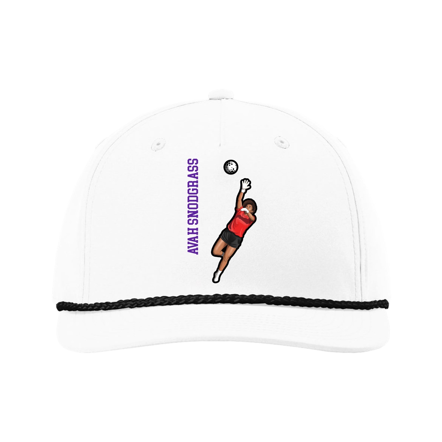 Five-Panel Classic Rope Cap — Name Vertical in White