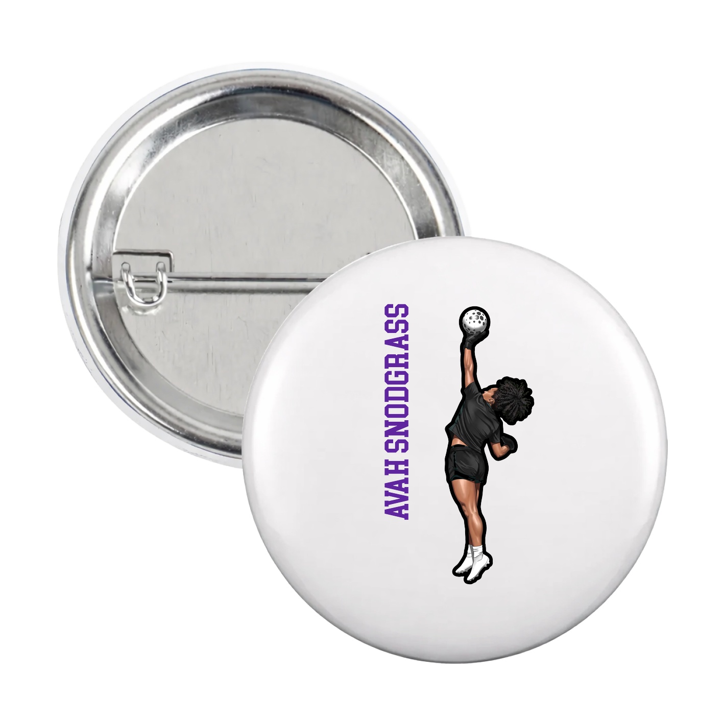 Game Day Button — Name Vertical in White