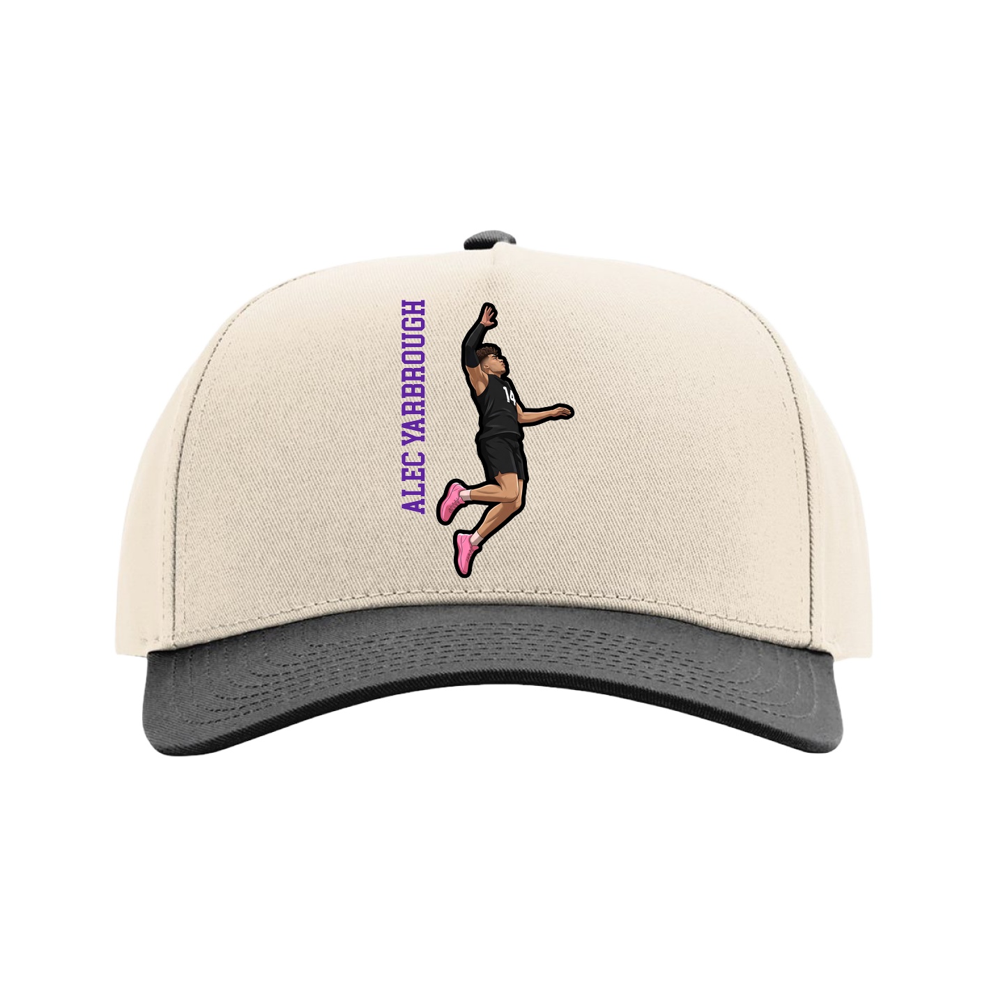 Full Fabric Five-Panel Champ Cap — Name Vertical in Cream/Black