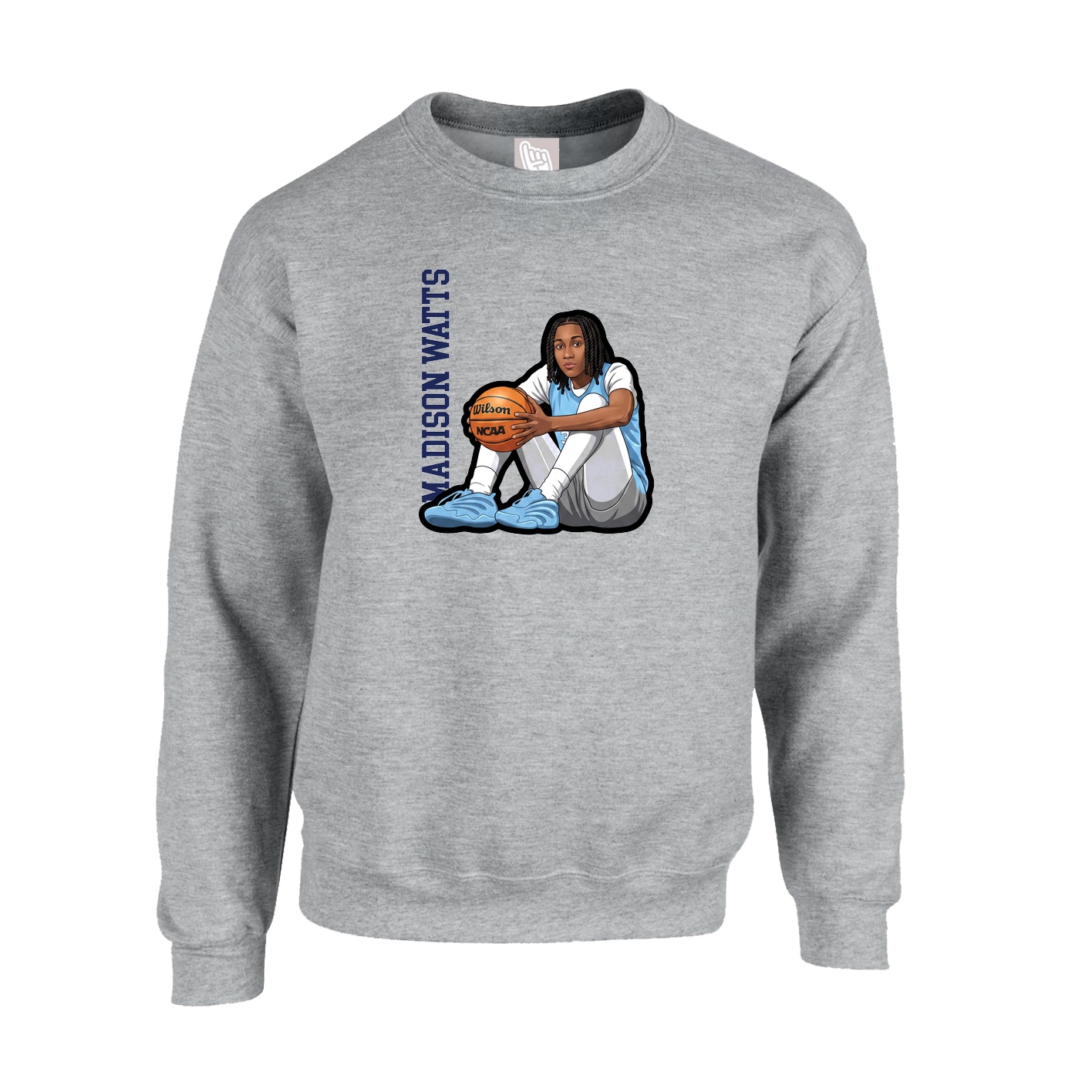 Fleece Crew — Name Vertical in Grey