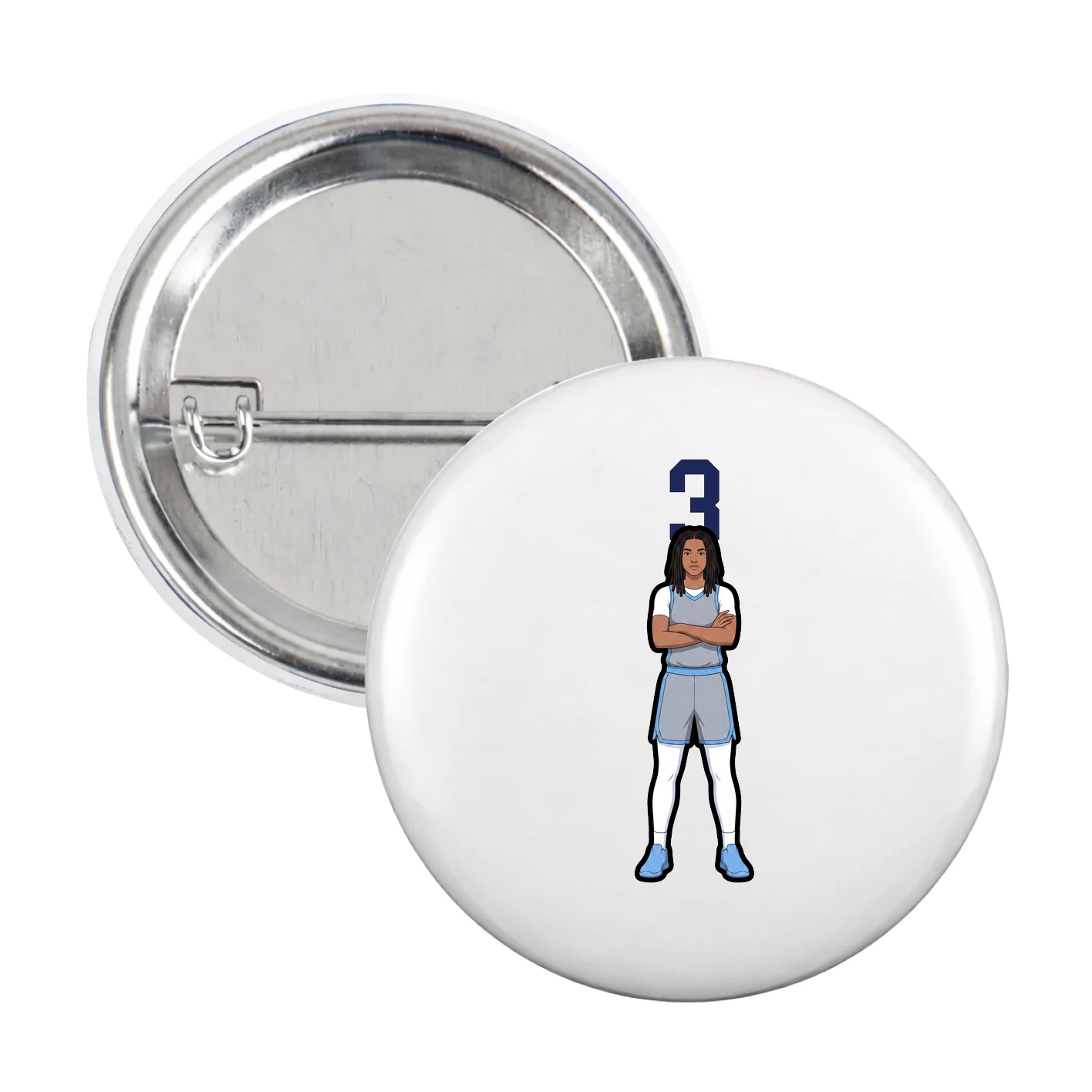 Game Day Button — Number Top in White