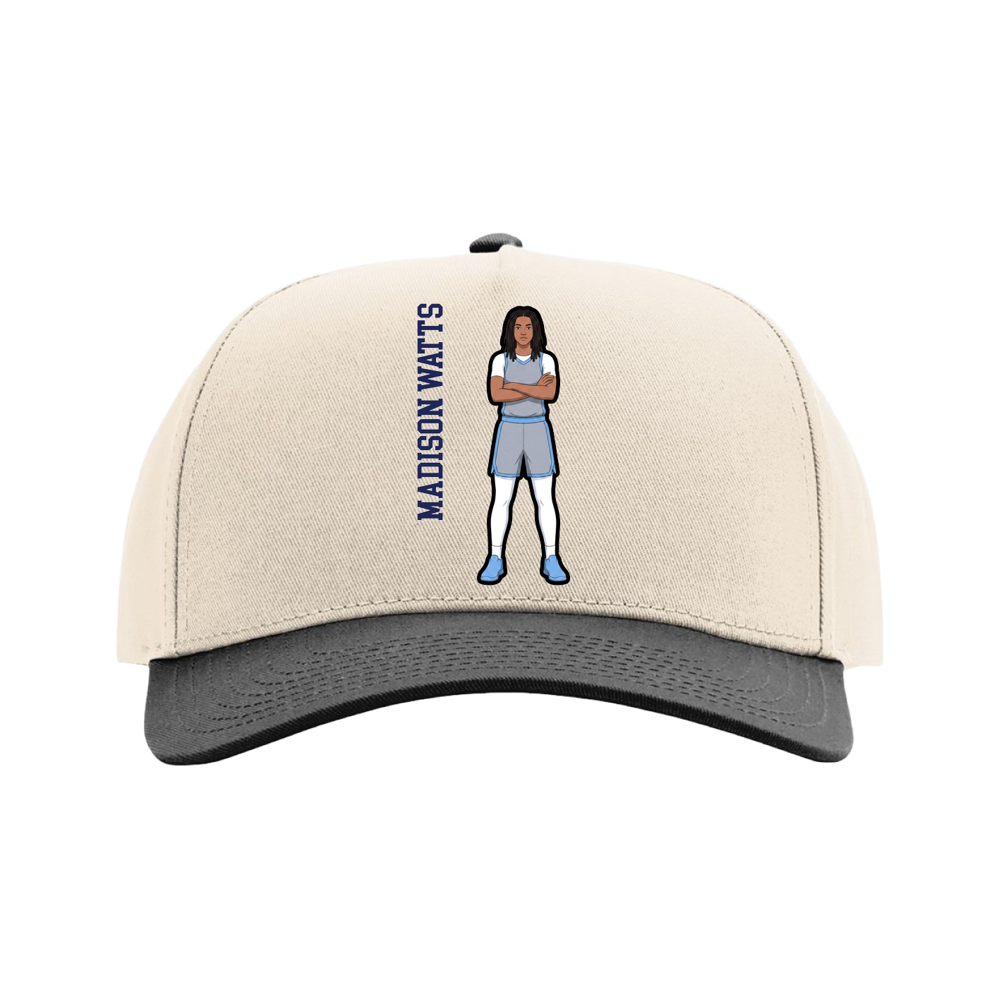 Full Fabric Five-Panel Champ Cap — Name Vertical in Cream/Black