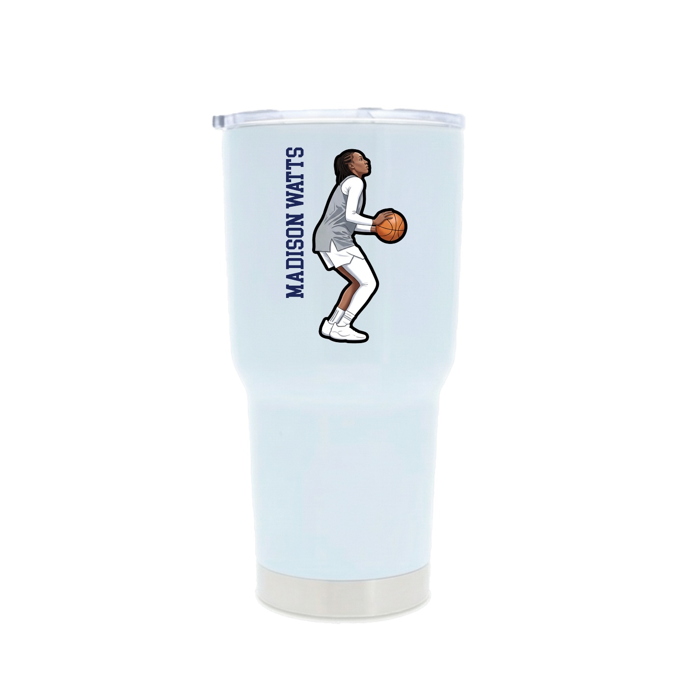 30oz Stainless Steel Tumbler — Name Vertical in White