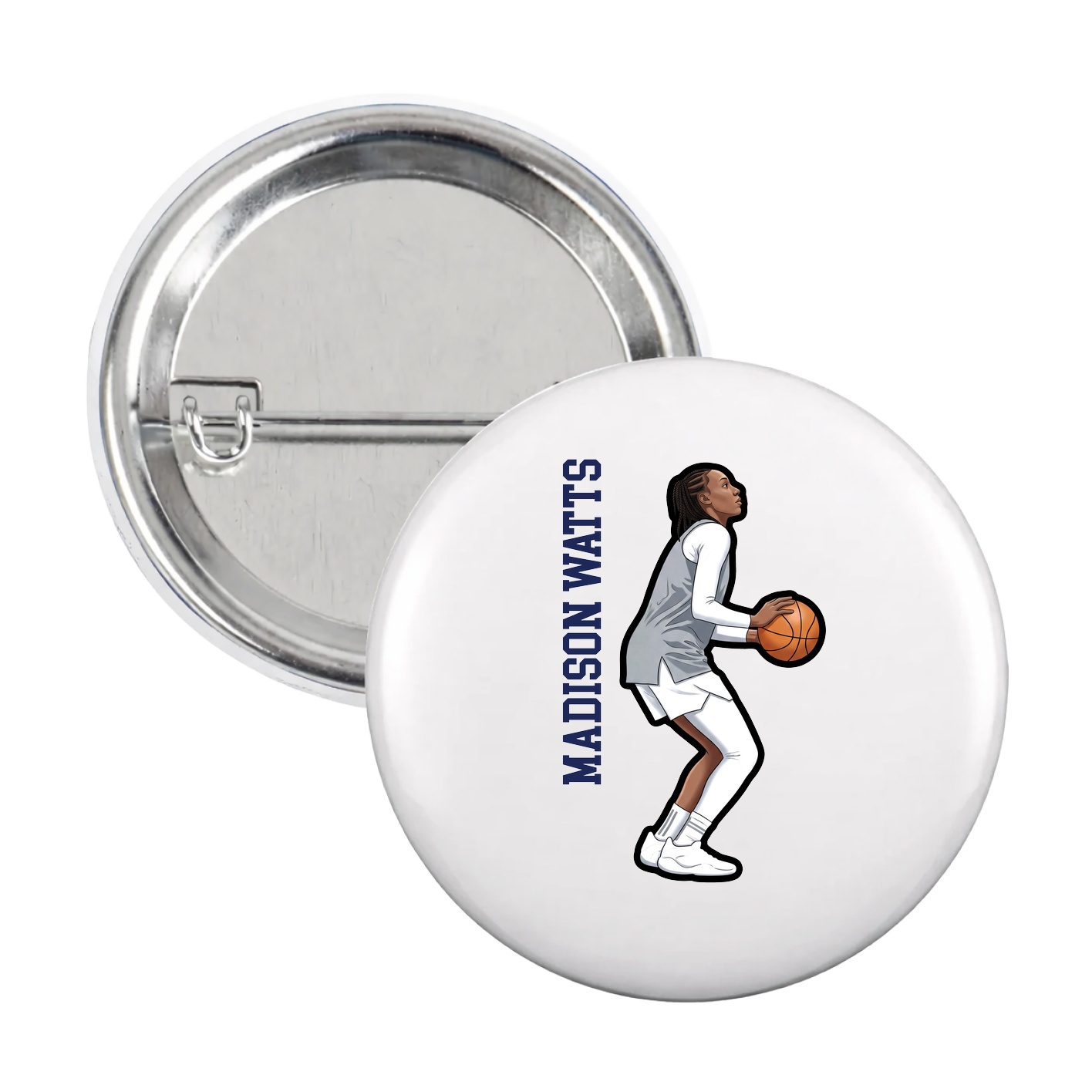 Game Day Button — Name Vertical in White