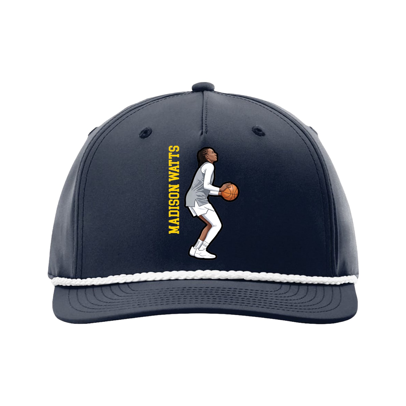 Five-Panel Classic Rope Cap — Name Vertical in Navy