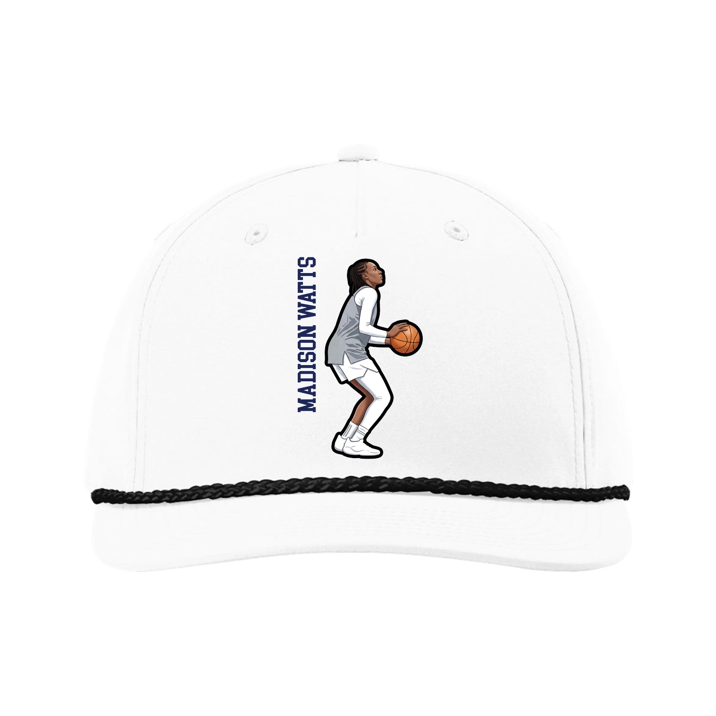 Five-Panel Classic Rope Cap — Name Vertical in White