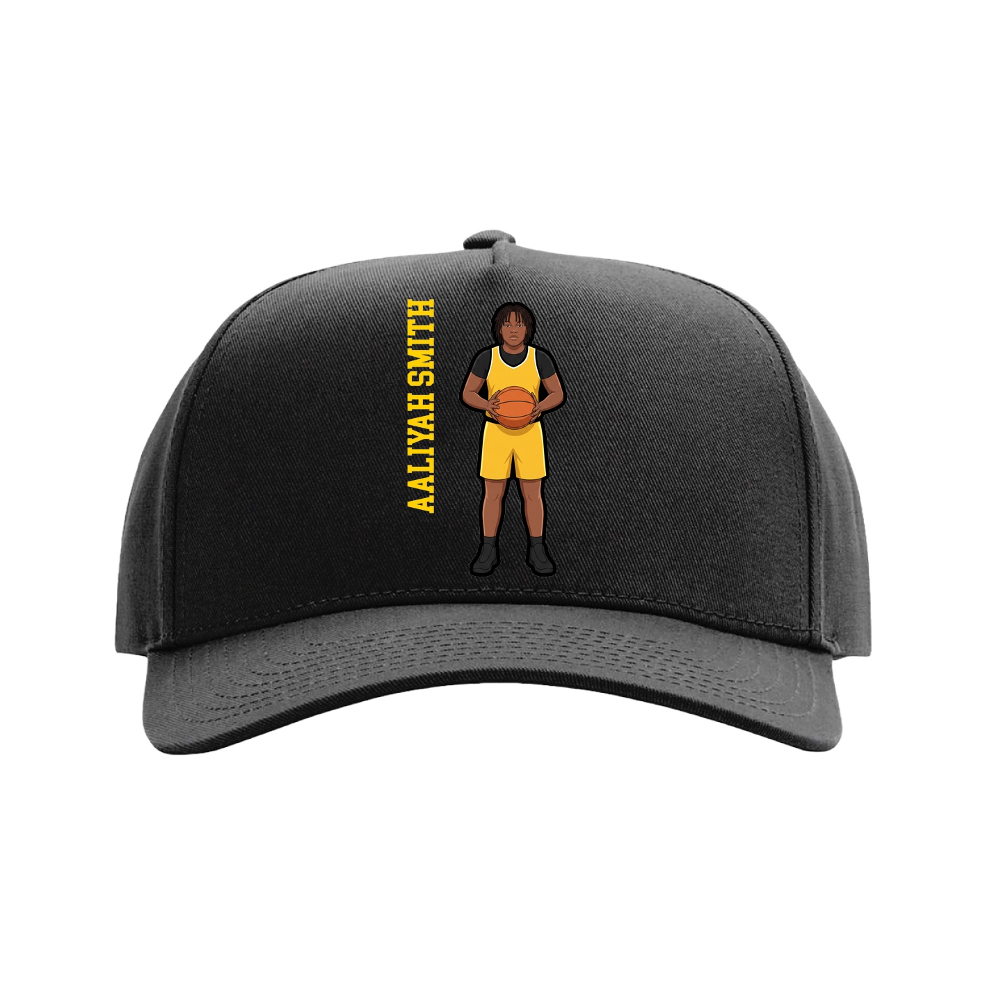 Full Fabric Five-Panel Champ Cap — Name Vertical in Black