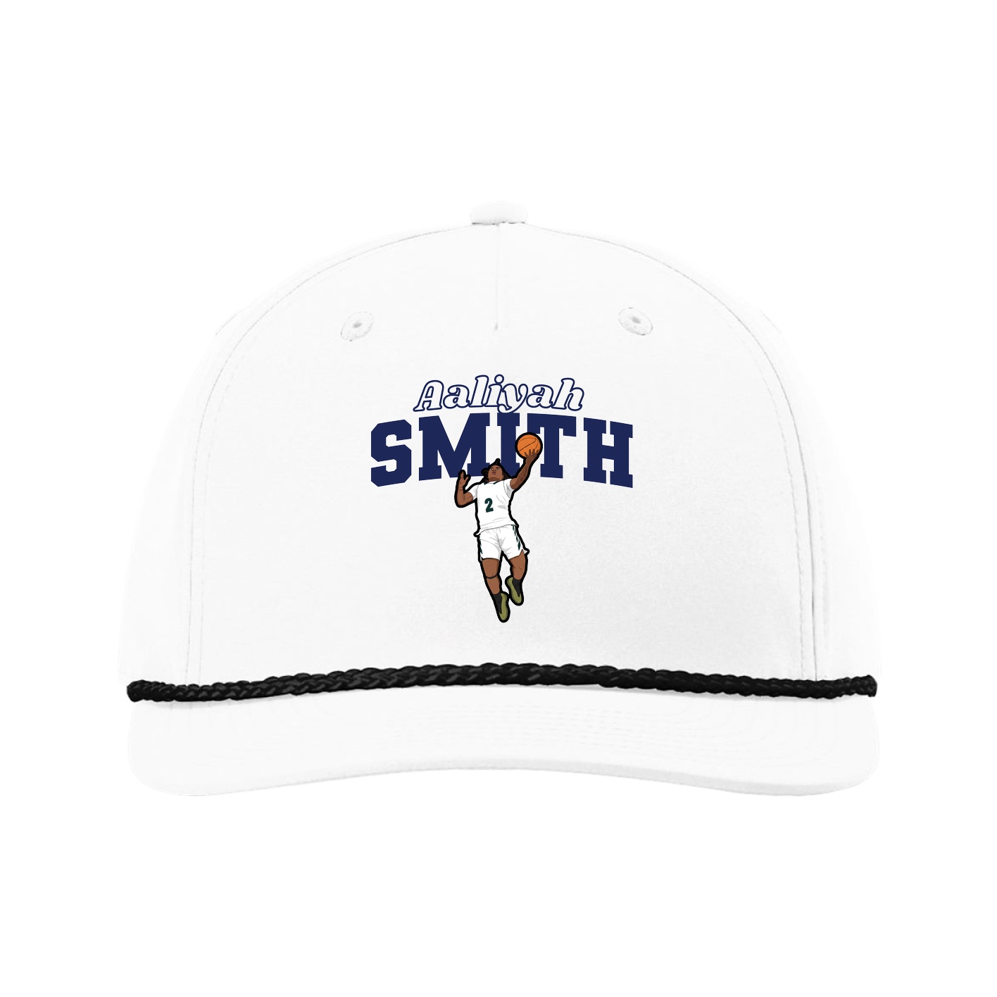 Five-Panel Classic Rope Cap — Name Arch in White