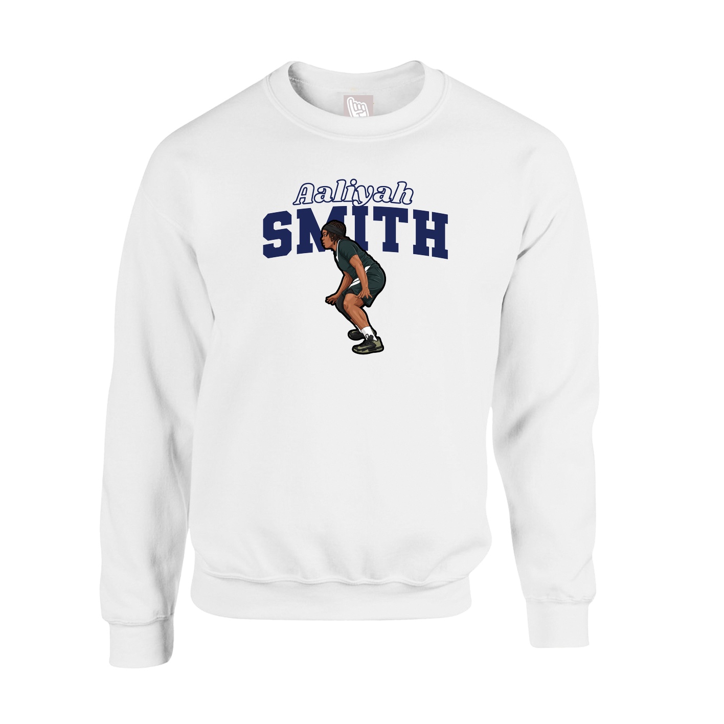 Fleece Crew — Name Arch in White