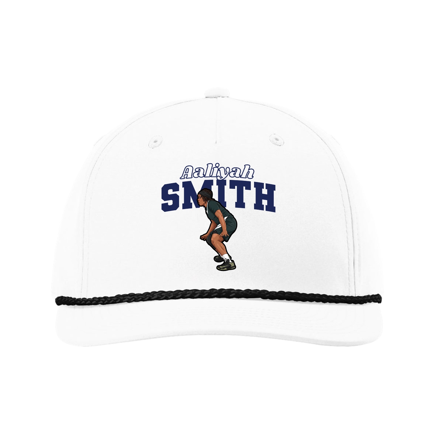 Five-Panel Classic Rope Cap — Name Arch in White