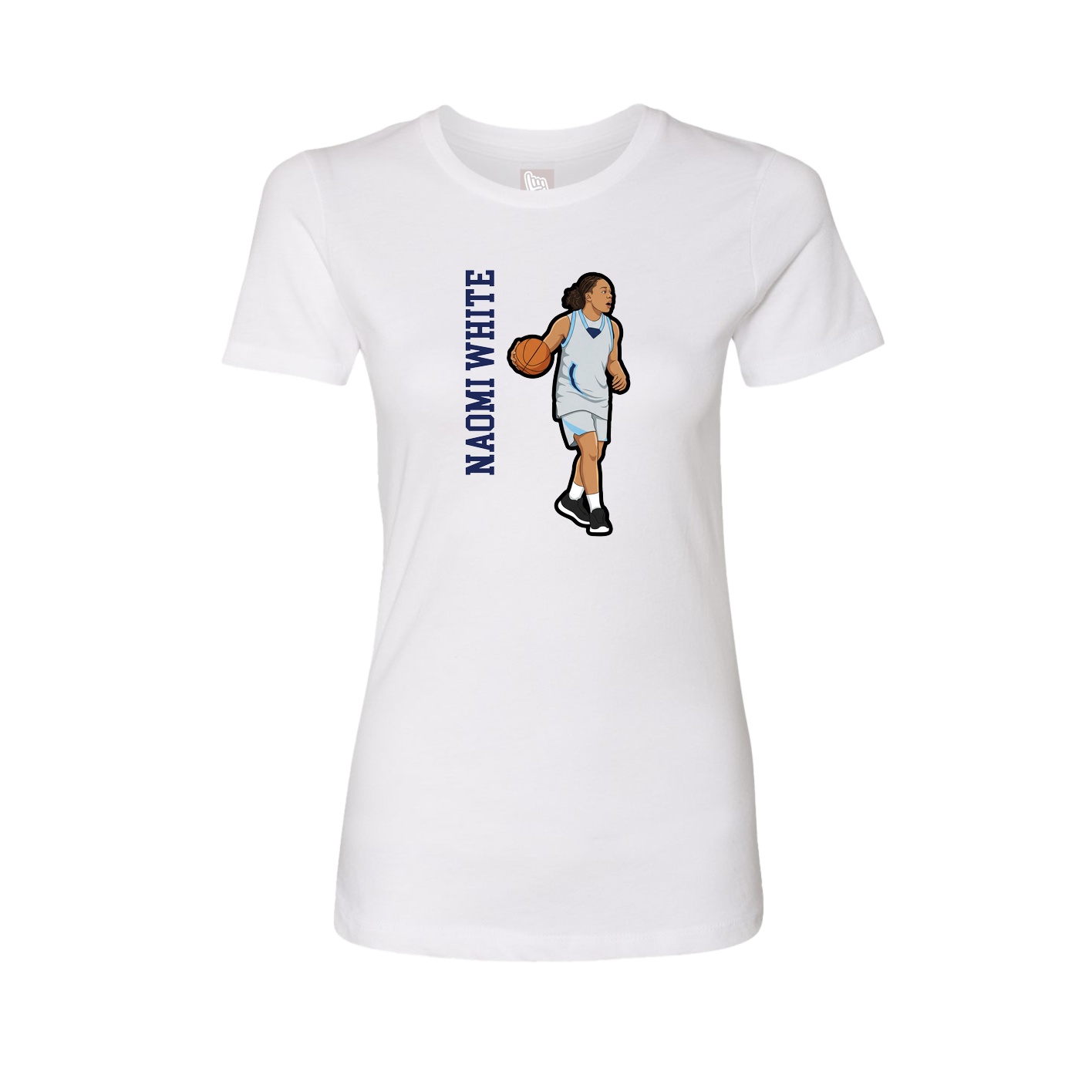 Womens Tee — Name Vertical in White