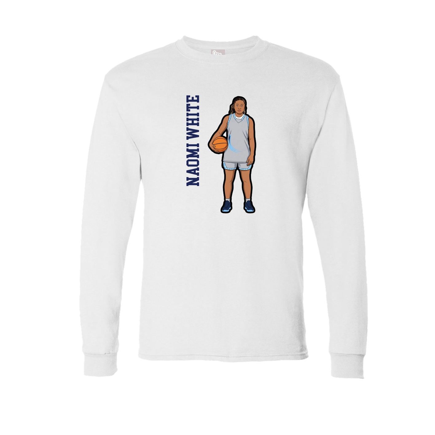 Long Sleeve Tee — Name Vertical in White