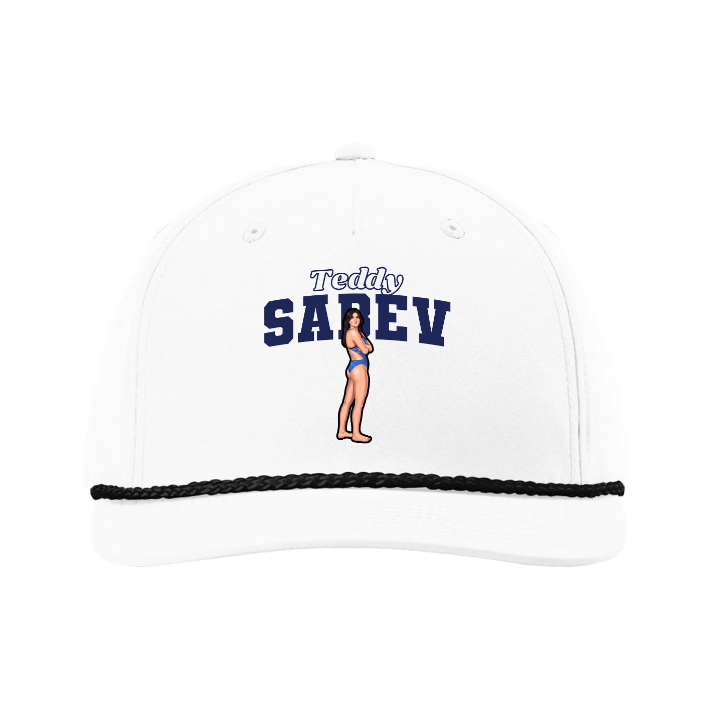 Five-Panel Classic Rope Cap — Name Arch in White