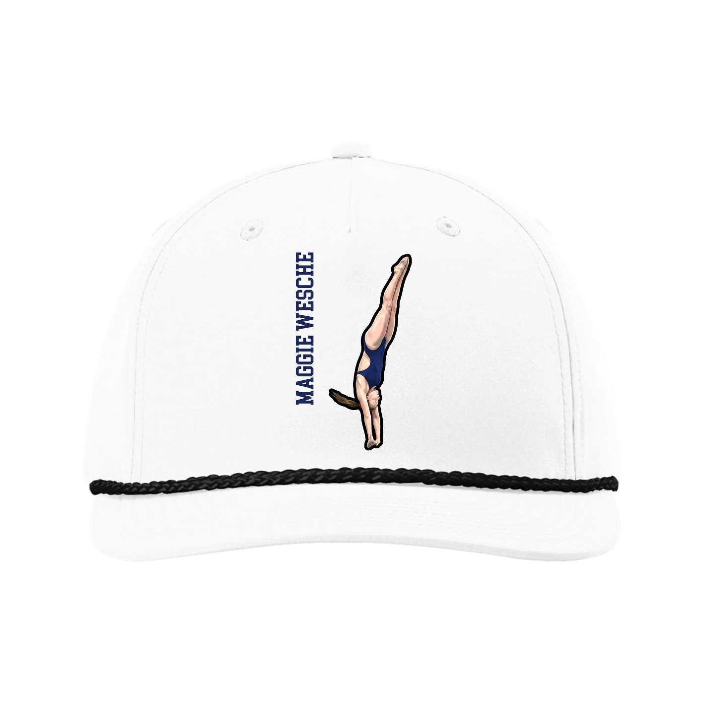 Five-Panel Classic Rope Cap — Name Vertical in White