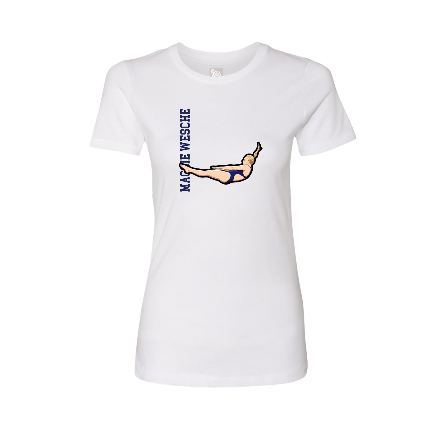 Fitted Women's Tee — Name Vertical in White