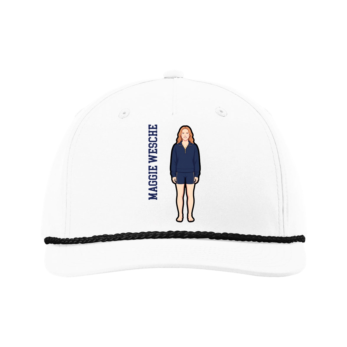 Five-Panel Classic Rope Cap — Name Vertical in White