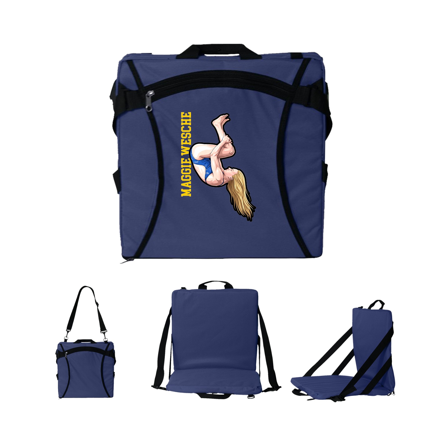 Folding Stadium Seat — Name Vertical in Navy