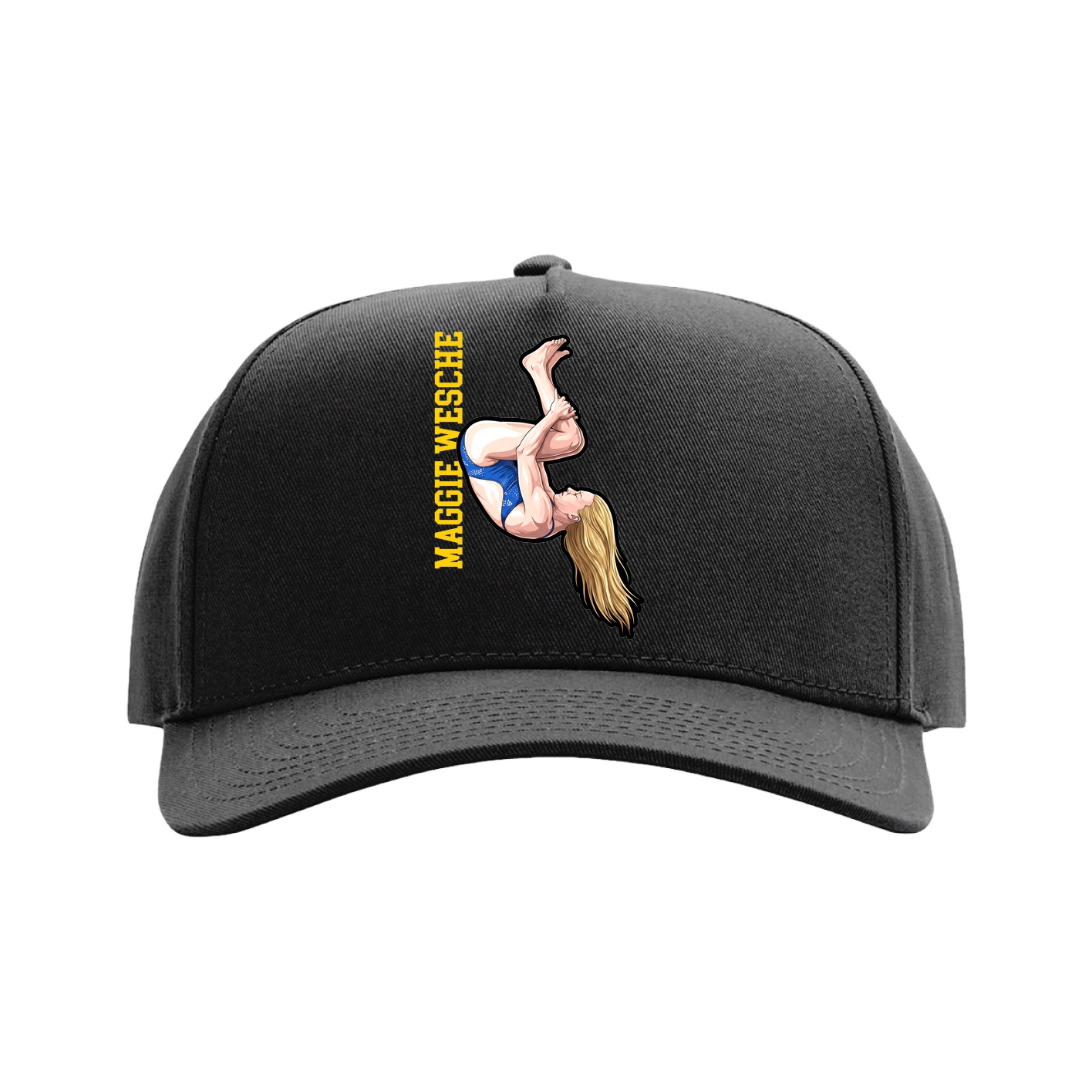 Full Fabric Five-Panel Champ Cap — Name Vertical in Black