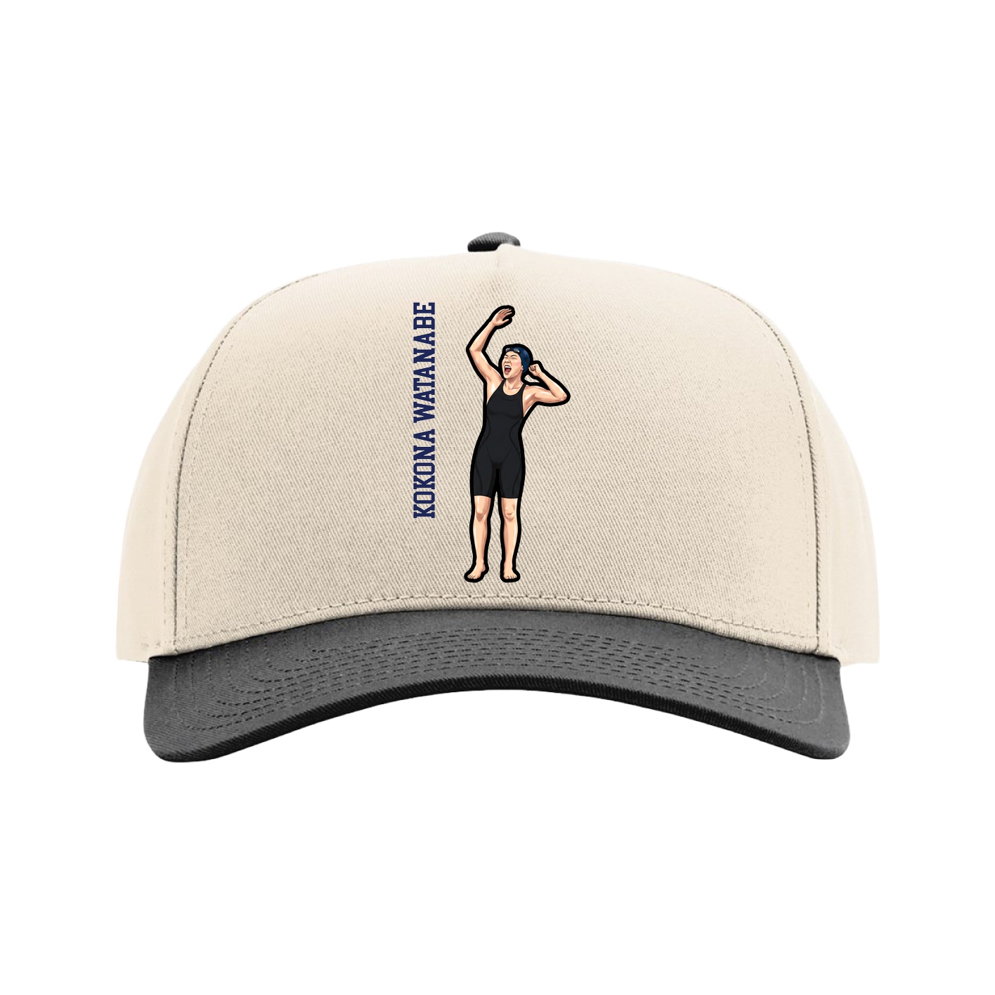 Full Fabric Five-Panel Champ Cap — Name Vertical in Cream/Black