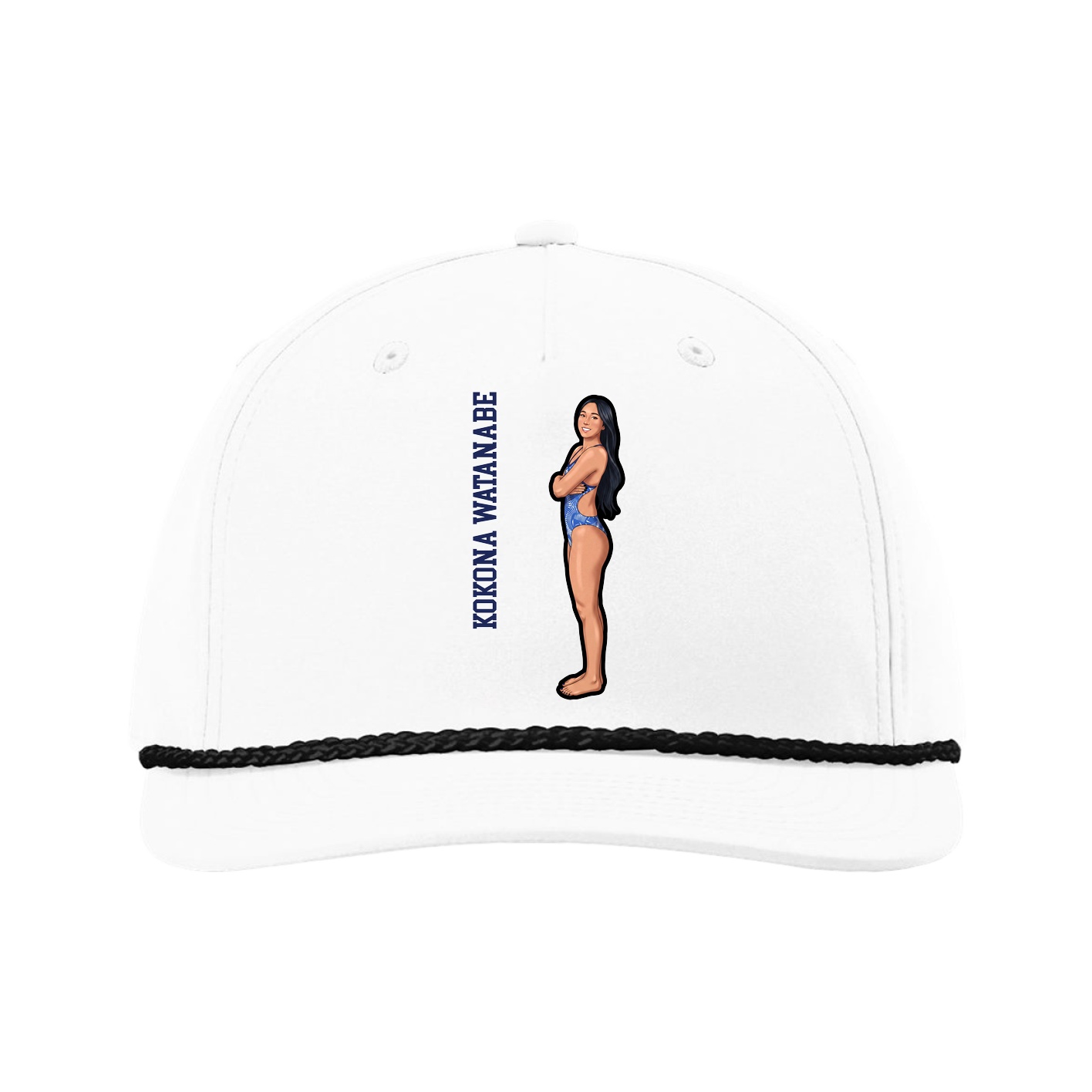 Five-Panel Classic Rope Cap — Name Vertical in White