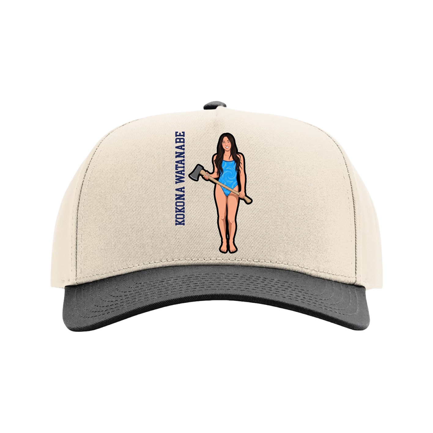 Full Fabric Five-Panel Champ Cap — Name Vertical in Cream/Black