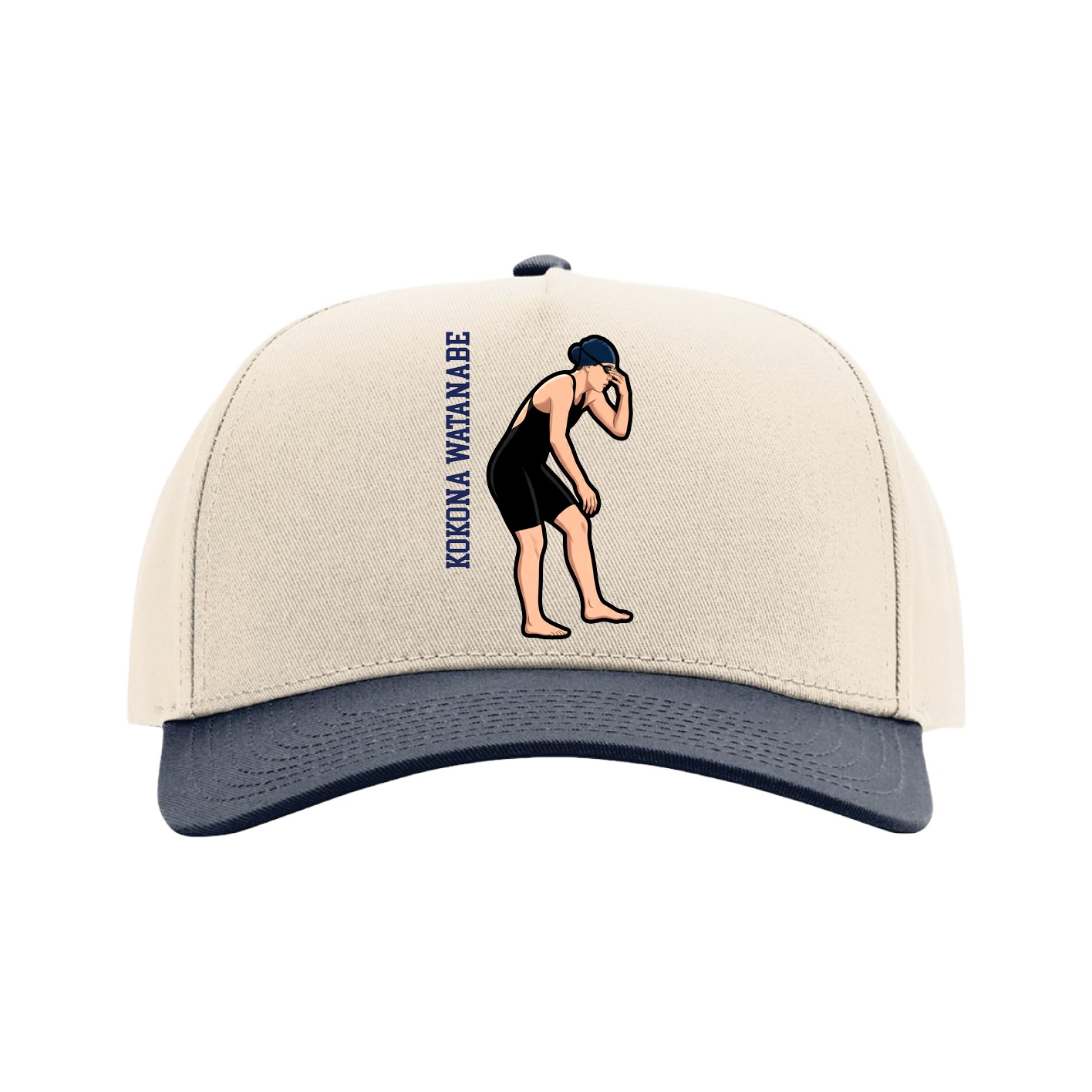 Full Fabric Five-Panel Champ Cap — Name Vertical in Cream/Navy