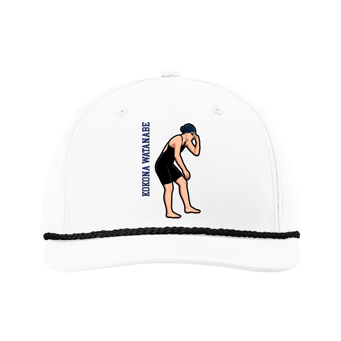 Five-Panel Classic Rope Cap — Name Vertical in White