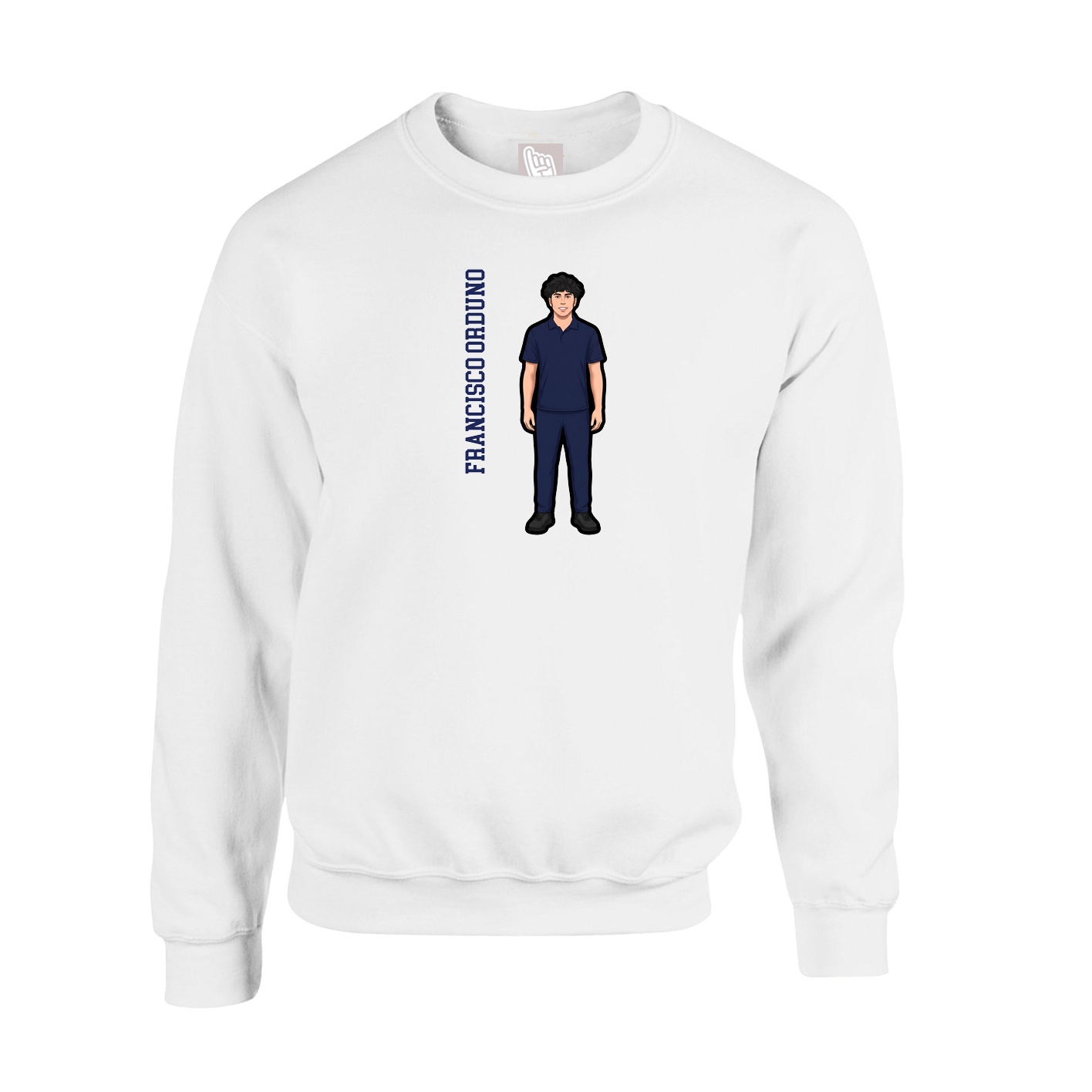 Fleece Crew — Name Vertical in White