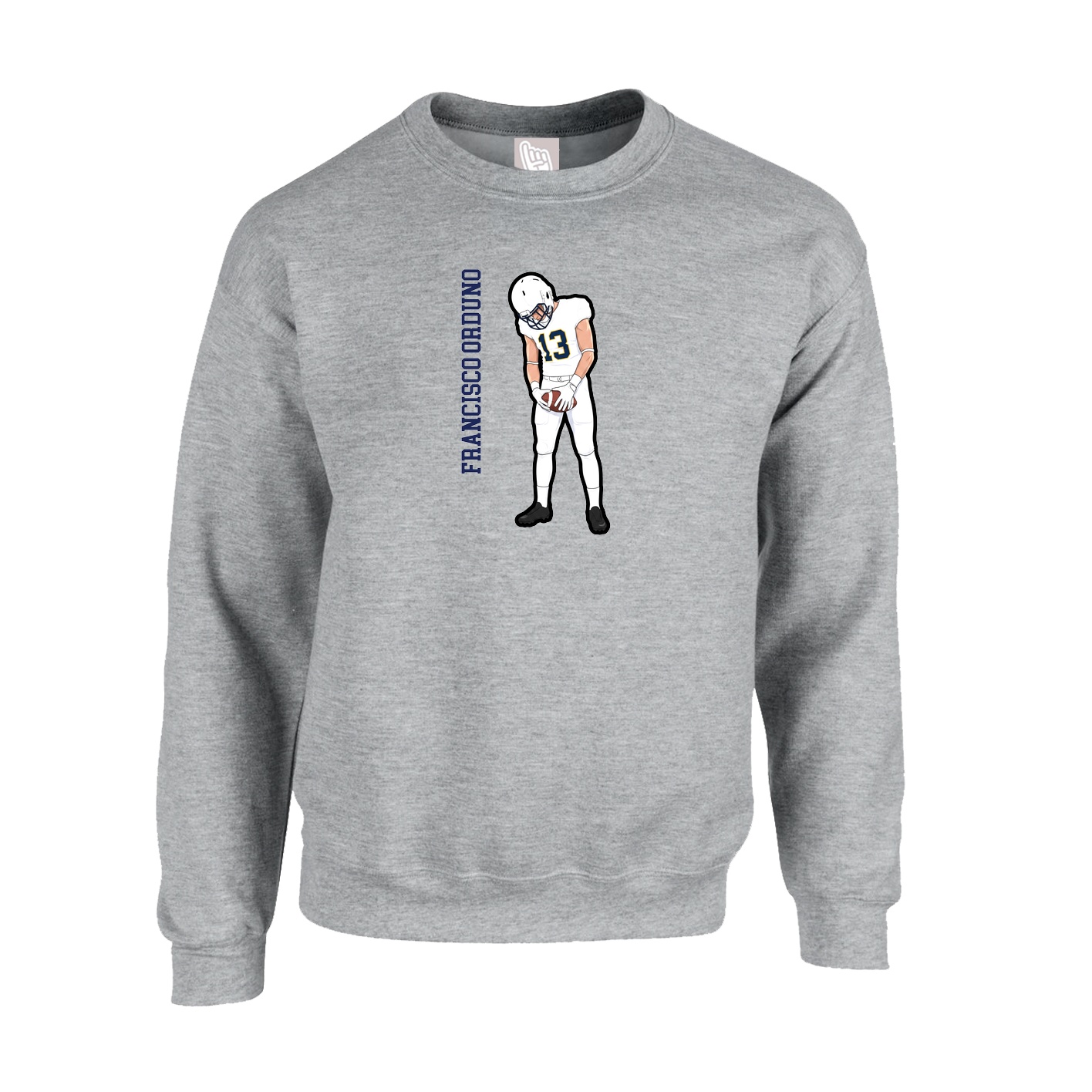 Fleece Crew — Name Vertical in Grey