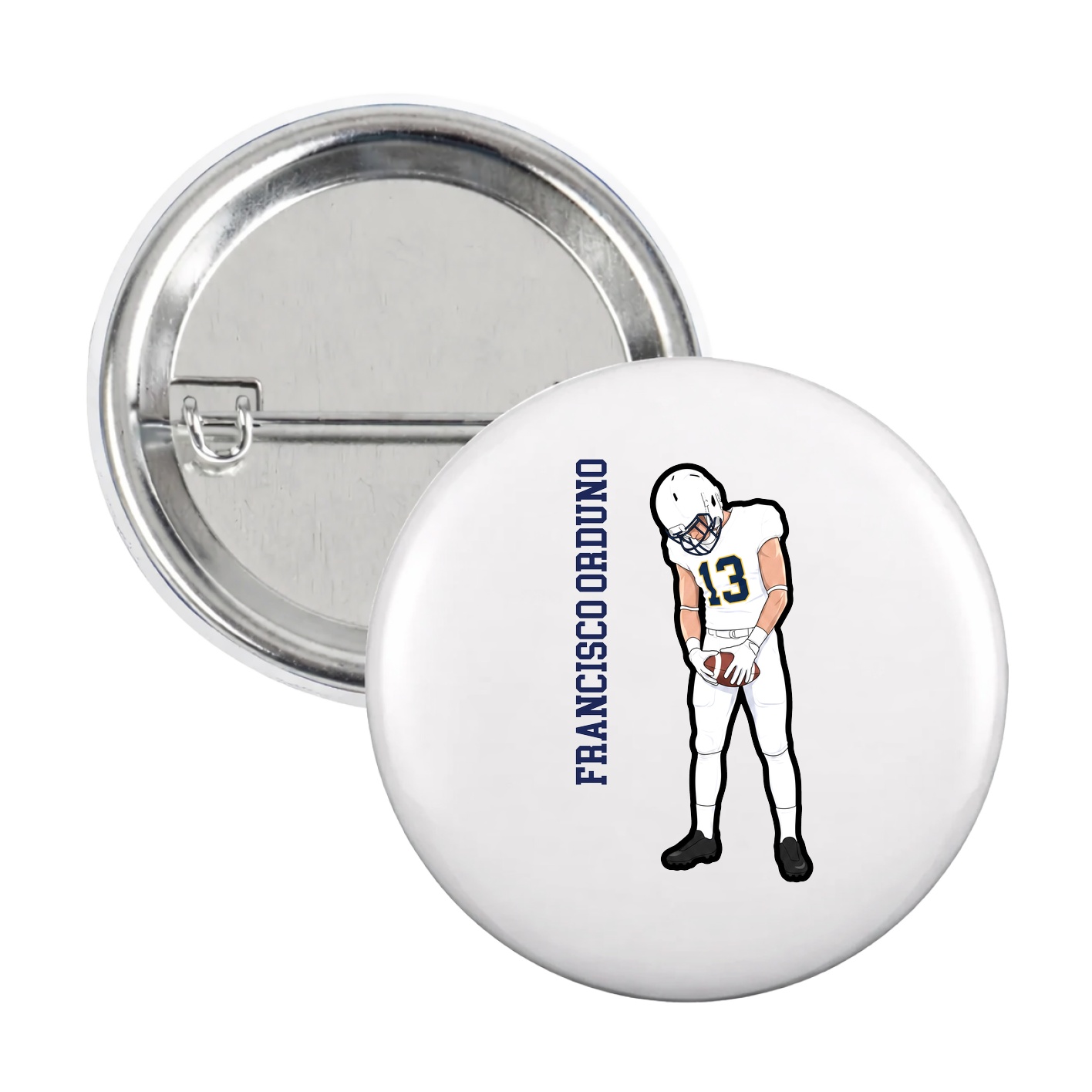 Game Day Button — Name Vertical in White