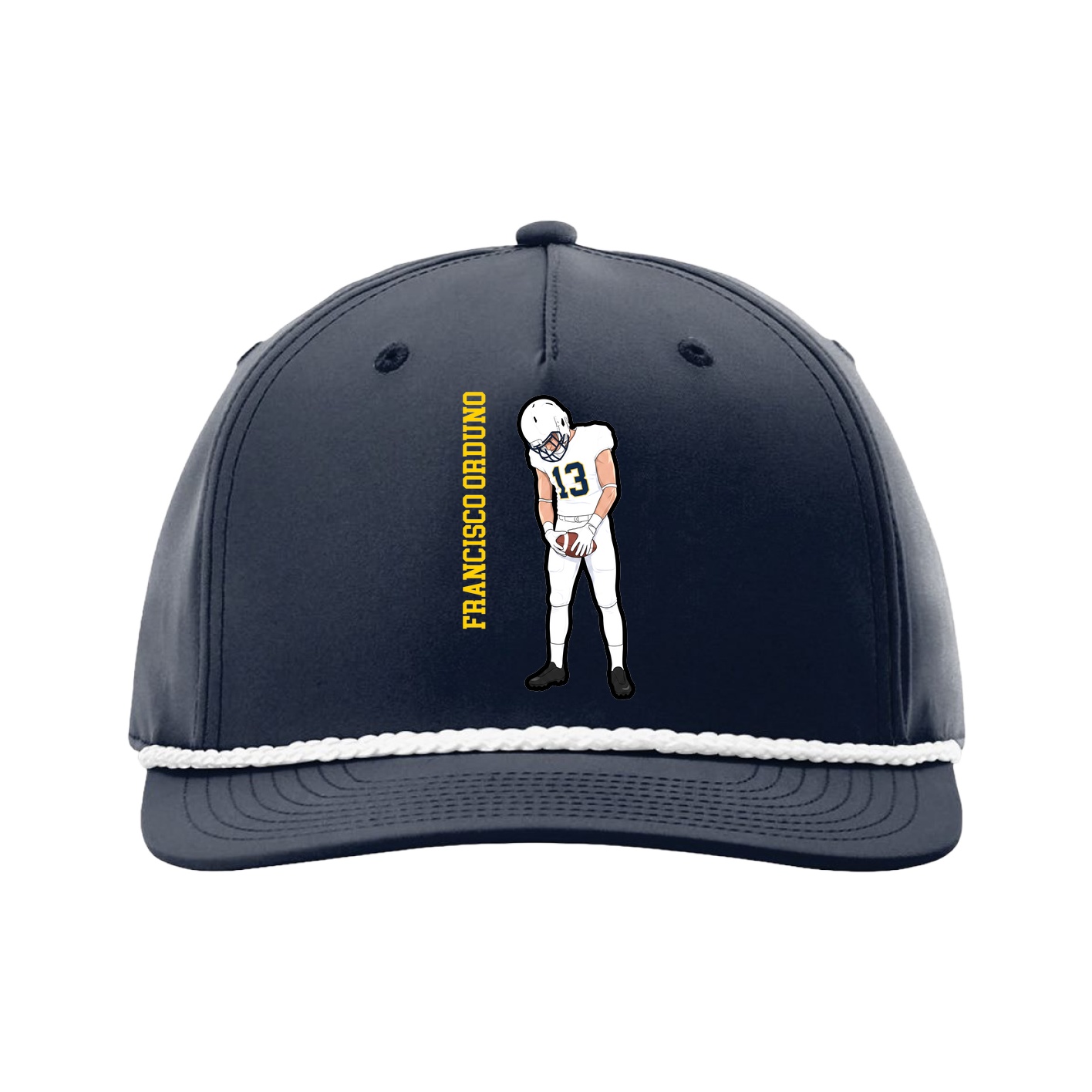 Five-Panel Classic Rope Cap — Name Vertical in Navy