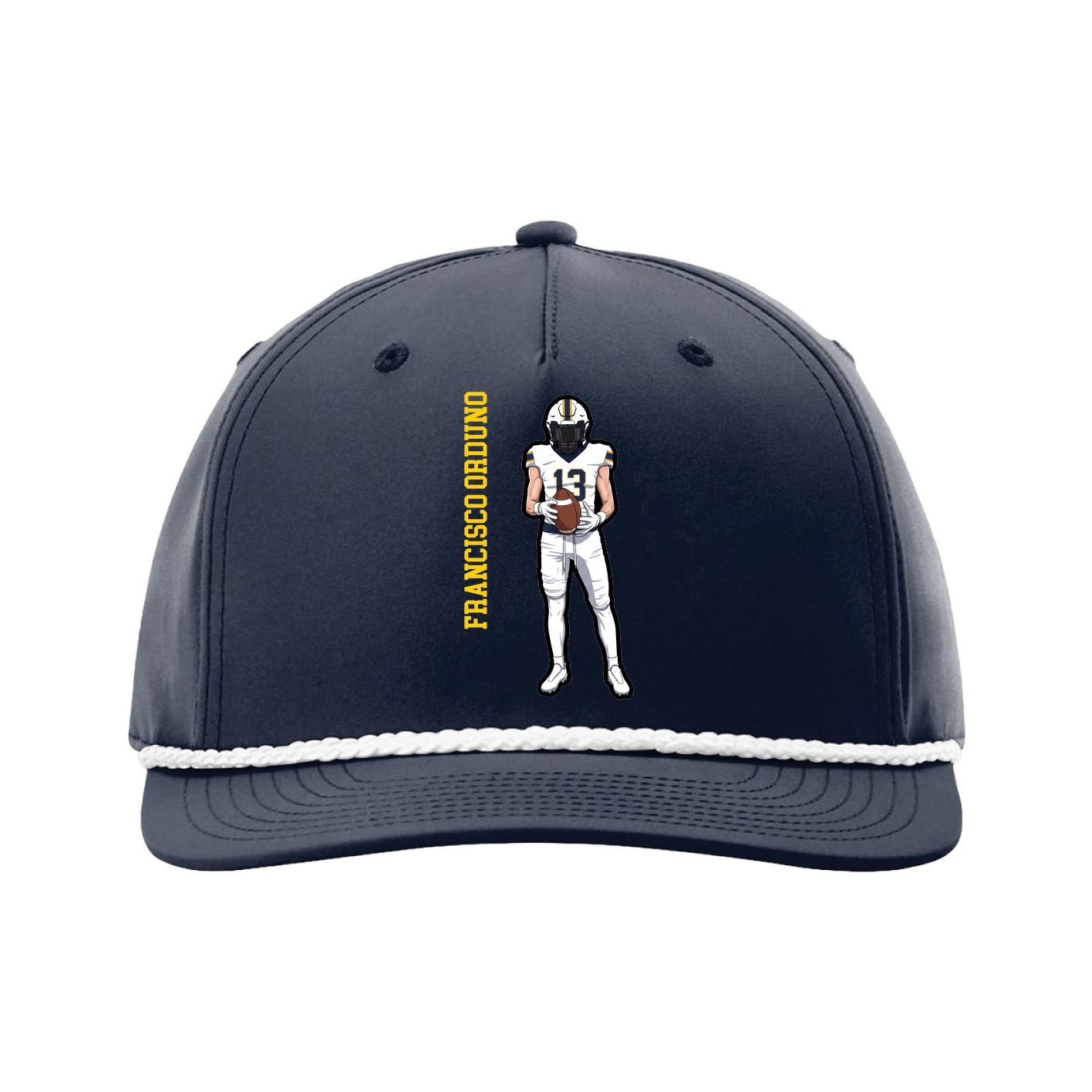 Five-Panel Classic Rope Cap — Name Vertical in Navy