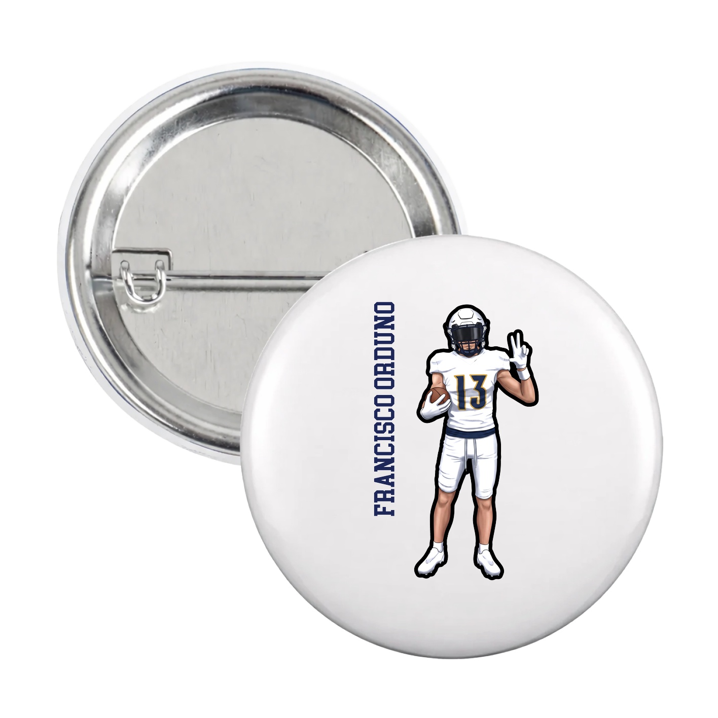 Game Day Button — Name Vertical in White