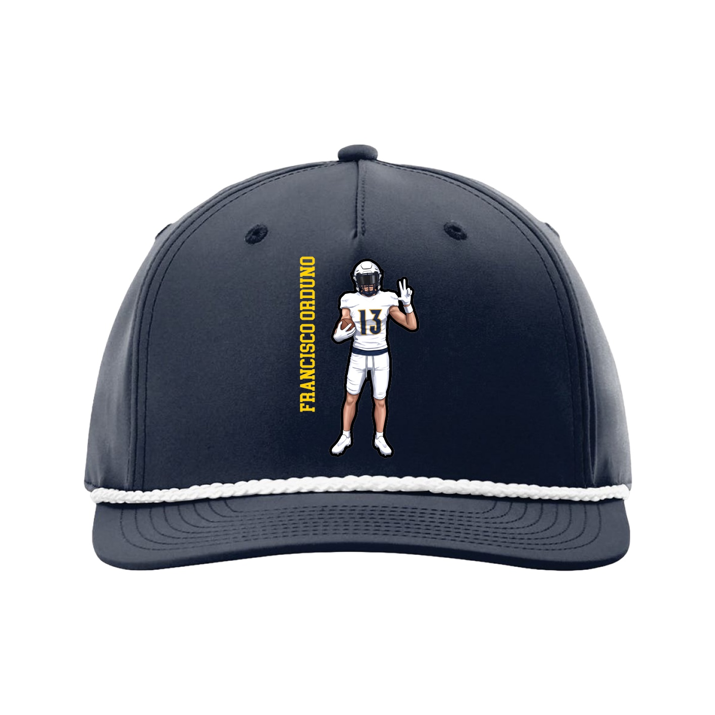 Five-Panel Classic Rope Cap — Name Vertical in Navy