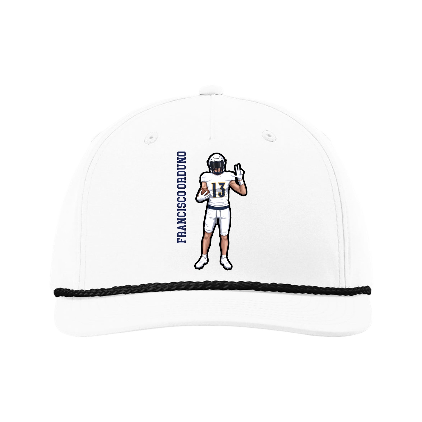 Five-Panel Classic Rope Cap — Name Vertical in White