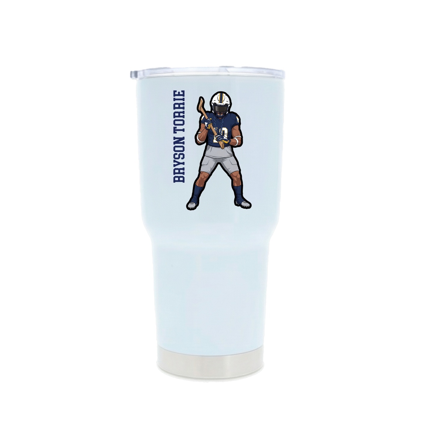 30oz Stainless Steel Tumbler — Name Vertical in White