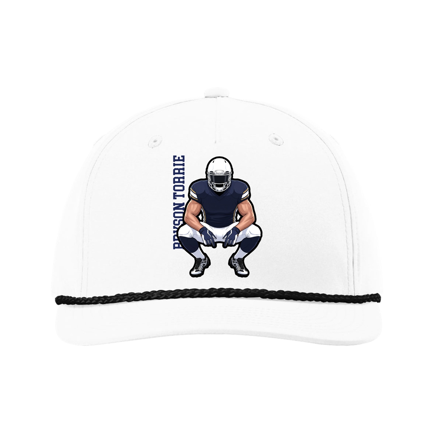 Five-Panel Classic Rope Cap — Name Vertical in White