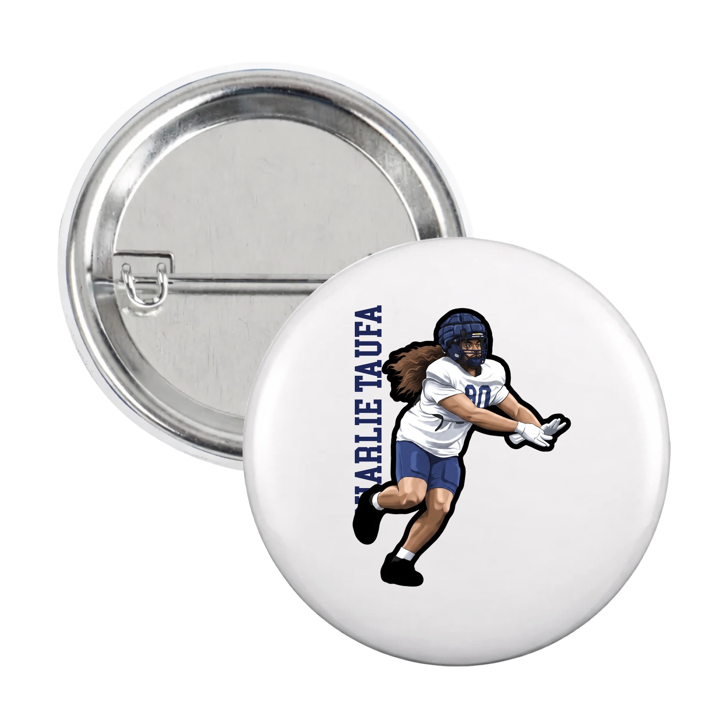 Game Day Button — Name Vertical in White