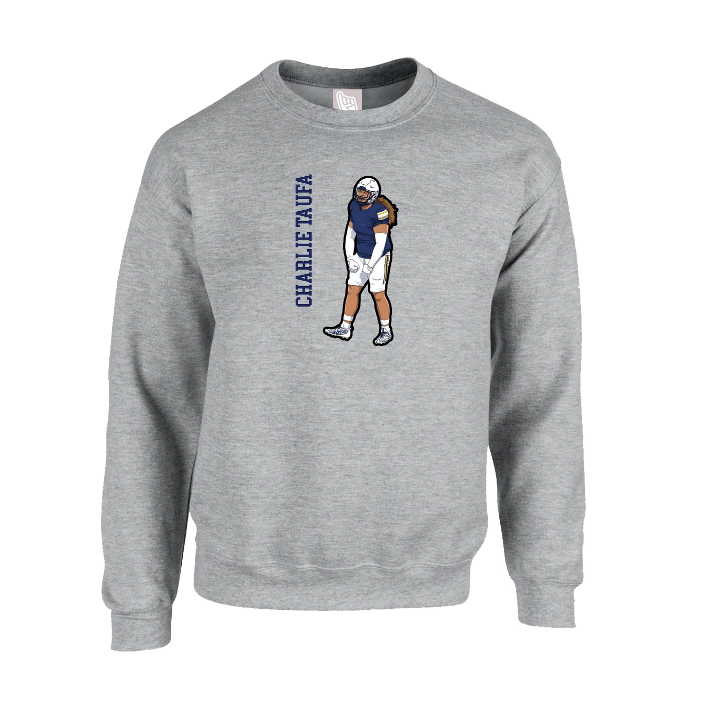 Fleece Crew — Name Vertical in Grey