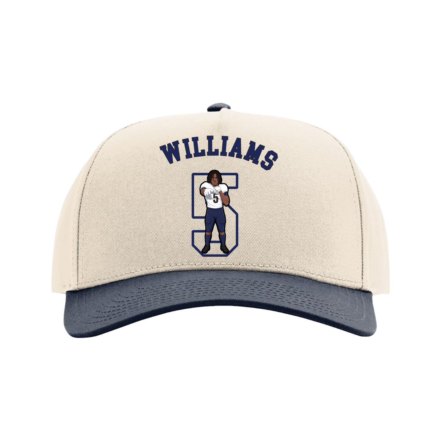 Full Fabric Five-Panel Champ Cap — Shirsey Arch in Cream/Navy