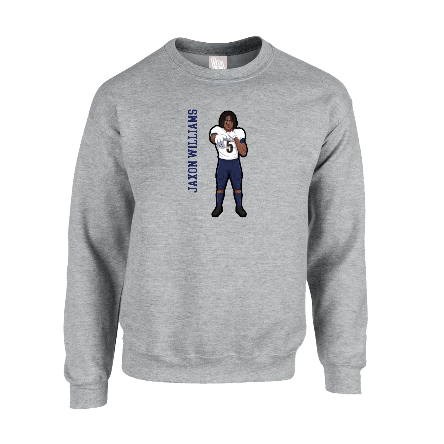 Fleece Crew — Name Vertical in Grey