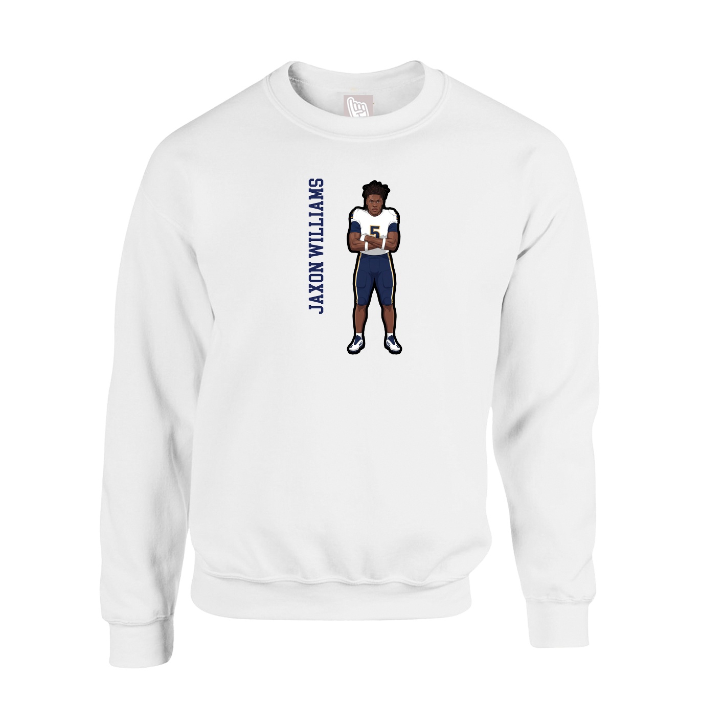 Fleece Crew — Name Vertical in White