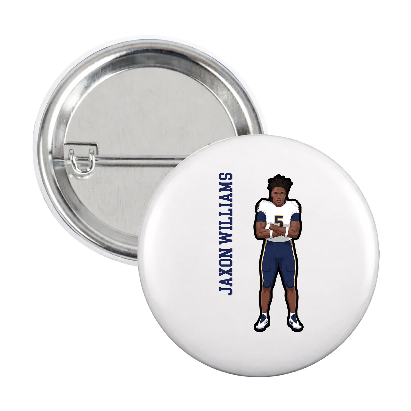 Game Day Button — Name Vertical in White