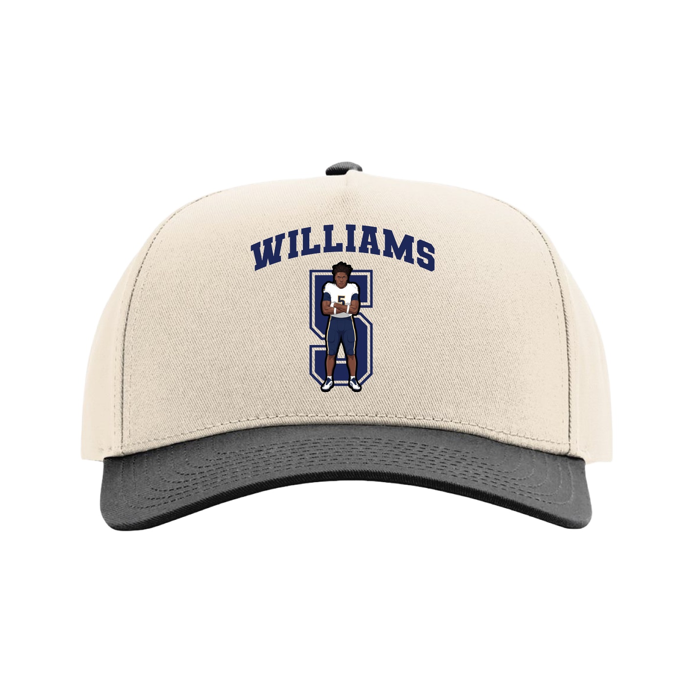 Full Fabric Five-Panel Champ Cap — Number in Cream/Black