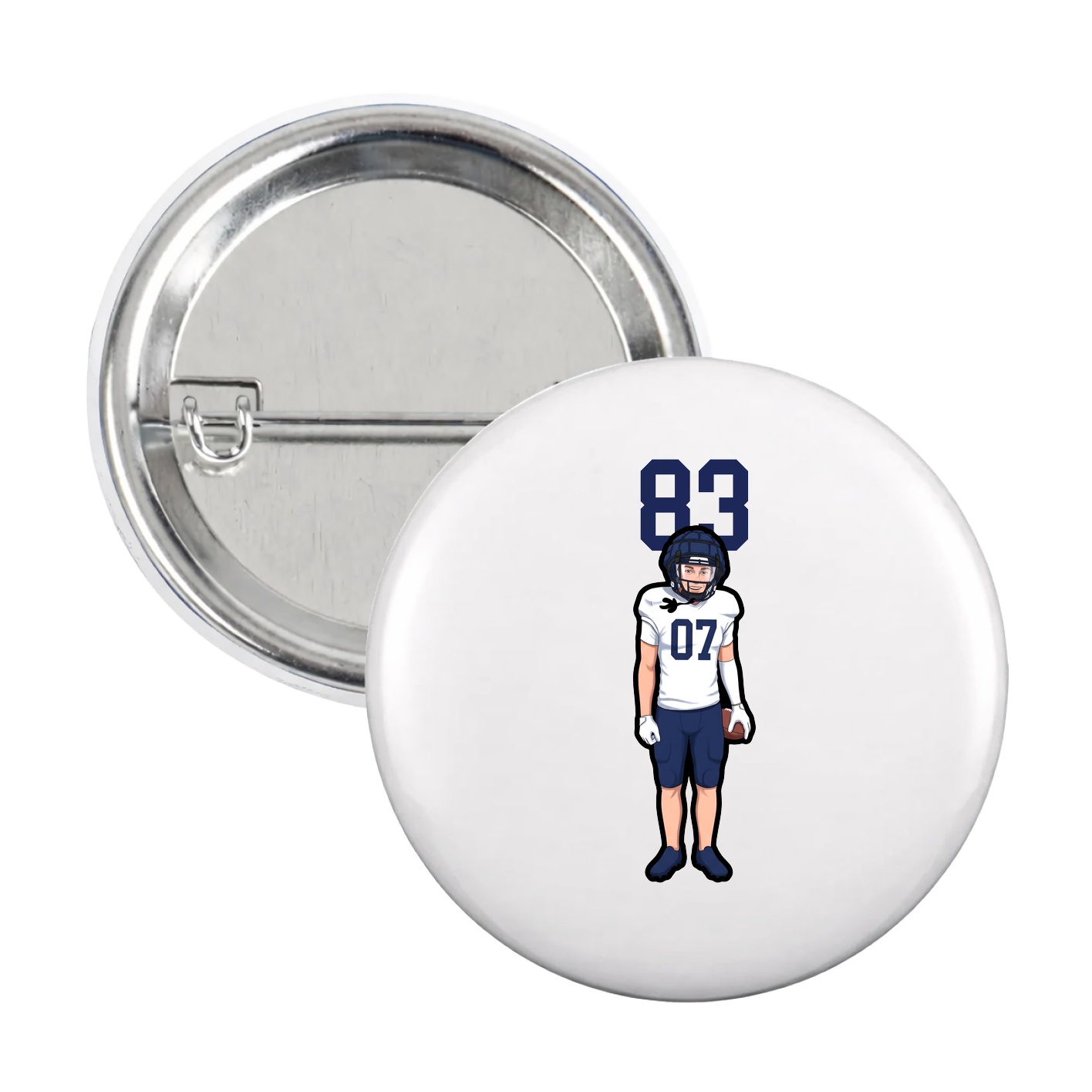 Game Day Button — Number Top in White