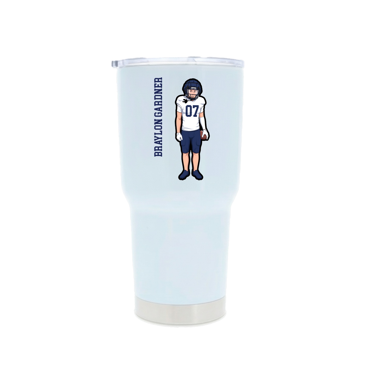 30oz Stainless Steel Tumbler — Name Vertical in White