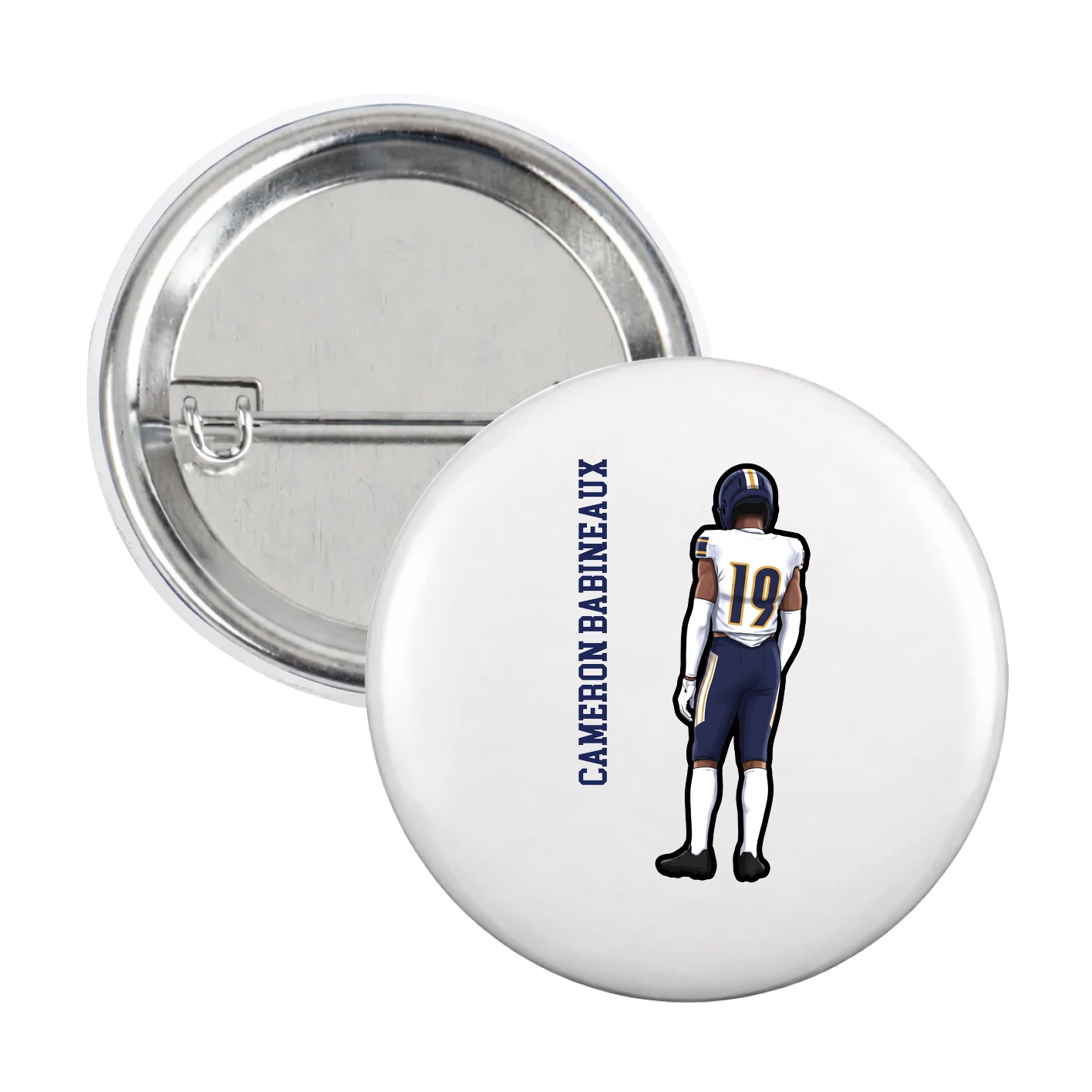Game Day Button — Name Vertical in White