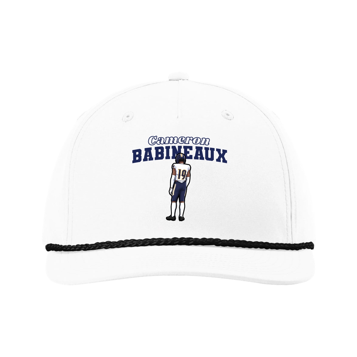 Five-Panel Classic Rope Cap — Name Arch in White